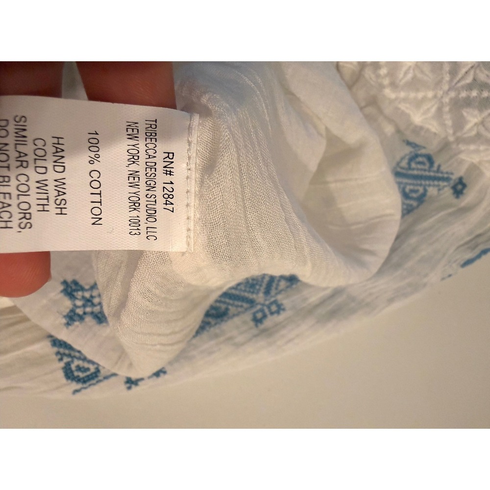 NEW Nili Lotan Bohemian Top White Blue Embroidered Cotton Tassel Blouse Medium - Picture 10 of 10